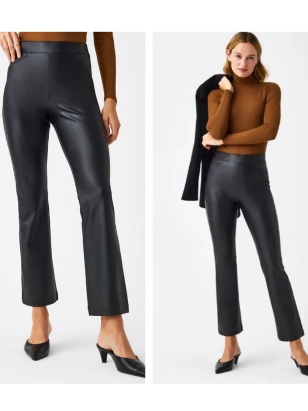 Like New SPANX Faux Leather Kick Flare Crop Pants Black Size 2X